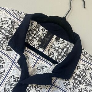 Soul Star England Mens Navy White‎ Geometric Tile Print Button Down Shirt Large